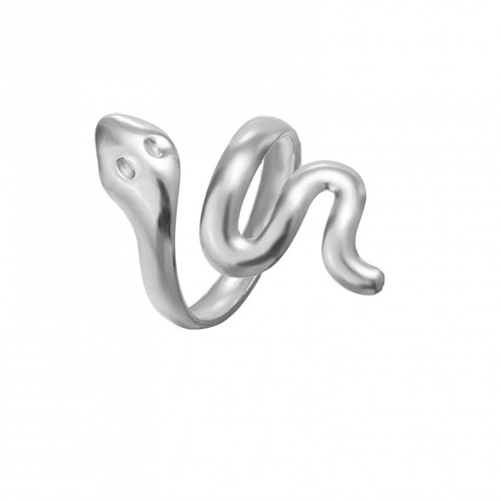 Imagen de 304 Acero Inoxidable Elegante Abierto Ajustable Anillos Tono de Plata Serpiente 30mm x 20mm, 1 Unidad