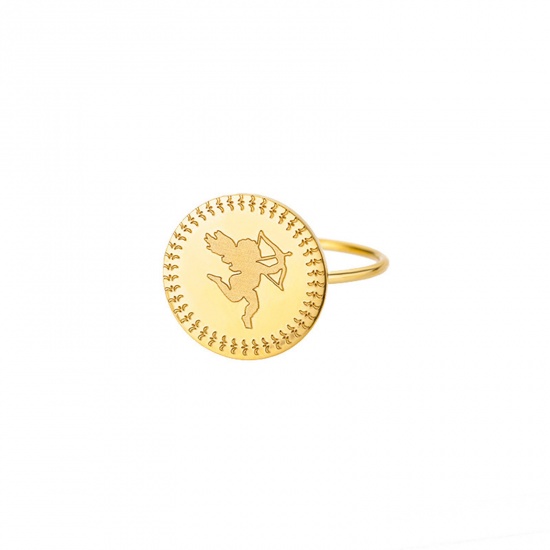 Immagine di 304 Acciaio Inossidabile Elegante Non Regolabile Anello Oro Placcato Cupido Angelo 17.3mm (taglia di US: 7), 1 Pz