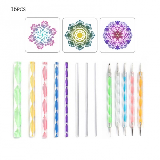 Picture of 2# Buddhism Mandala DIY Painting Templates Stencils Dotting Pen Tools Kit Multicolor 1 Set ( 16 PCs/Set)