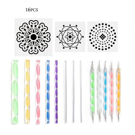Picture of 3# Buddhism Mandala DIY Painting Templates Stencils Dotting Pen Tools Kit Multicolor 1 Set ( 16 PCs/Set)