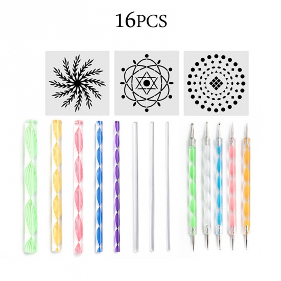 Picture of 4# Buddhism Mandala DIY Painting Templates Stencils Dotting Pen Tools Kit Multicolor 1 Set ( 16 PCs/Set)