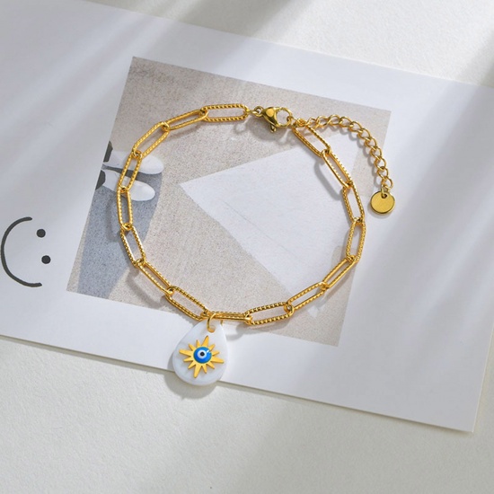 Immagine di 304 Acciaio Inossidabile Elegante Braccialetti Oro Placcato Stella Malocchio Conchiglia Imitazione 18cm Lunghezza, 1 Pz