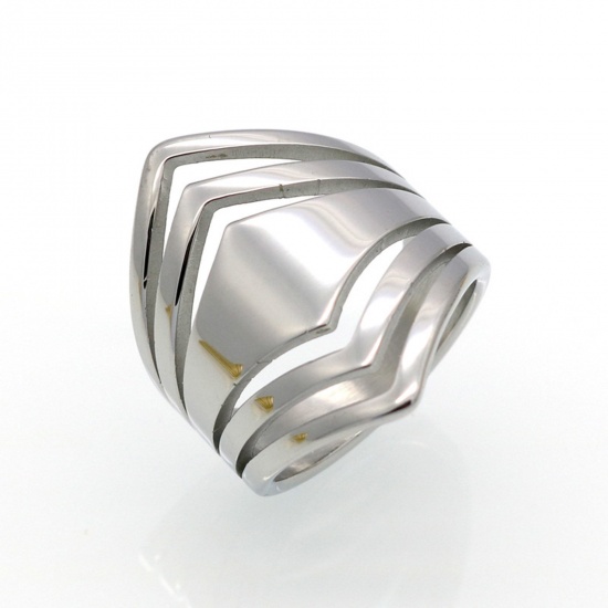Immagine di Acciaio al titanio Elegante Non Regolabile Anello Tono Argento Geometrica Filigrana 16.5mm (taglia di US: 6), 1 Pz