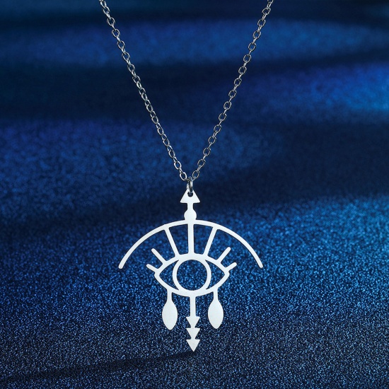 Bild von 304 Edelstahl Religiös Gliederkette Kette Halskette Silberfarbe Böser Blick Hohl 45cm lang, 1 Strang