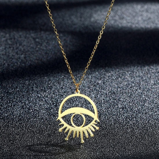 Bild von 304 Edelstahl Religiös Gliederkette Kette Halskette Vergoldet Auge der Vorsehung/ Allsehendes Auge Hohl 45cm lang, 1 Strang