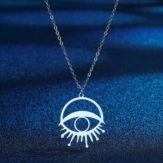 Bild von 304 Edelstahl Religiös Gliederkette Kette Halskette Silberfarbe Auge der Vorsehung/ Allsehendes Auge Hohl 45cm lang, 1 Strang
