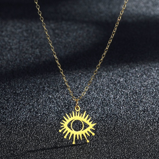 Bild von 304 Edelstahl Religiös Gliederkette Kette Halskette Vergoldet Auge der Vorsehung/ Allsehendes Auge Hohl 45cm lang, 1 Strang