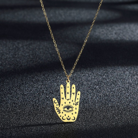 Bild von 304 Edelstahl Religiös Gliederkette Kette Halskette Vergoldet Hamsa Symbol Hand Hohl 45cm lang, 1 Strang