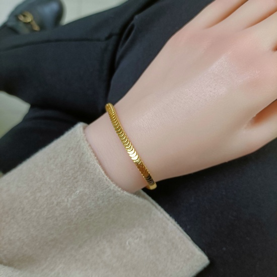 Picture of 304 Stainless Steel Stylish Link Chain Bracelets Gold Plated Fish Scale 17cm(6 6/8") long, 1 Piece
