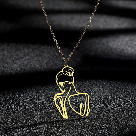 Bild von 304 Edelstahl Stilvoll Gliederkette Kette Halskette Vergoldet Mädchen Hohl 45cm lang, 1 Strang
