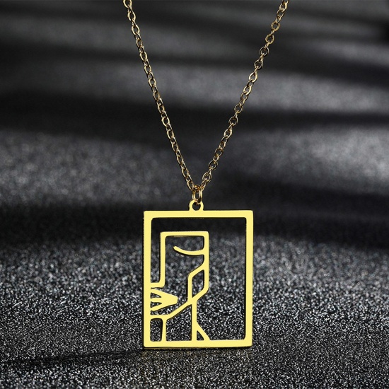 Bild von 304 Edelstahl Stilvoll Gliederkette Kette Halskette Vergoldet Rechteck Geometrisch Hohl 45cm lang, 1 Strang