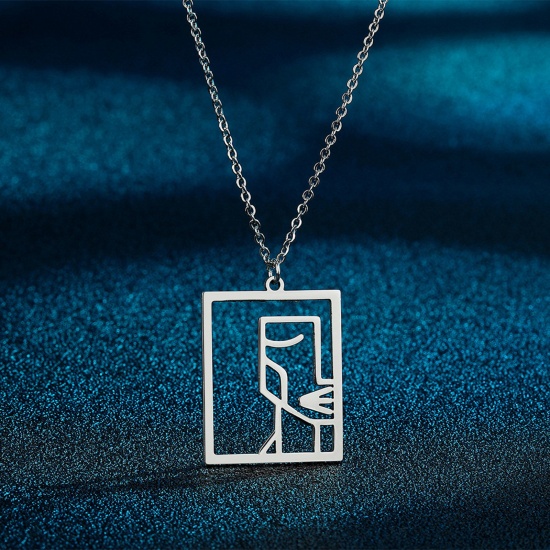 Bild von 304 Edelstahl Stilvoll Gliederkette Kette Halskette Silberfarbe Rechteck Geometrisch Hohl 45cm lang, 1 Strang