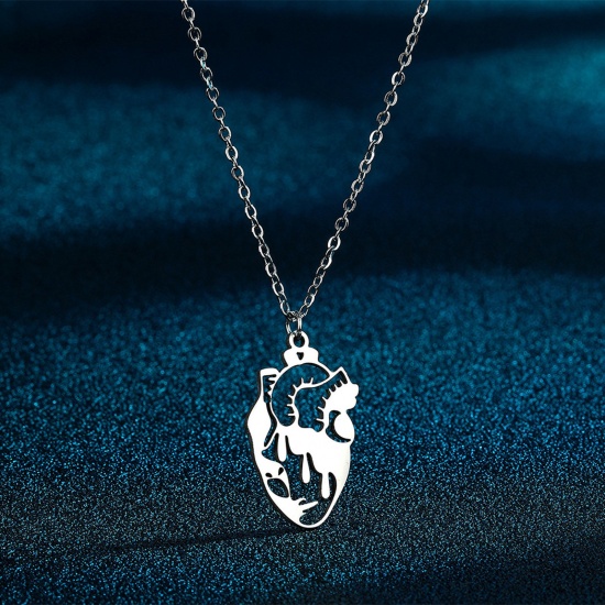 Bild von 304 Edelstahl Anatomy Jewerly Gliederkette Kette Halskette Silberfarbe Menschliches Herz Hohl 45cm lang, 1 Strang