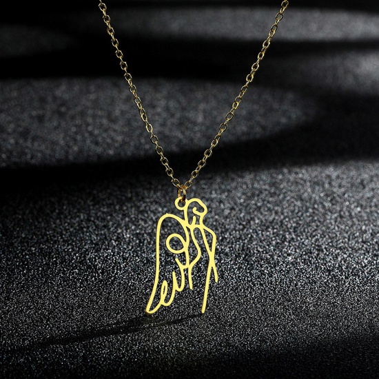 Bild von 304 Edelstahl Stilvoll Gliederkette Kette Halskette Vergoldet Flügel Hohl 45cm lang, 1 Strang
