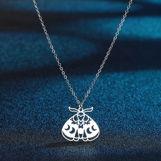 Bild von 304 Edelstahl Insekt Gliederkette Kette Halskette Silberfarbe Motte Mondfinsternis Hohl 45cm lang, 1 Strang