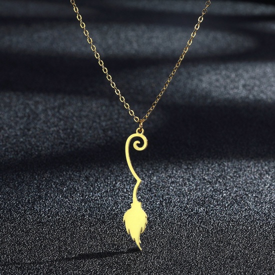 Bild von 304 Edelstahl Halloween Gliederkette Kette Halskette Vergoldet Besen 45cm lang, 1 Strang