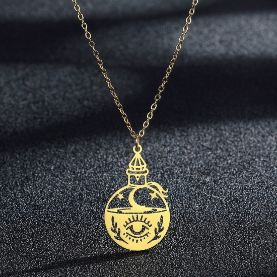 Bild von 304 Edelstahl Halloween Gliederkette Kette Halskette Vergoldet Trankglasflasche Hohl 45cm lang, 1 Strang