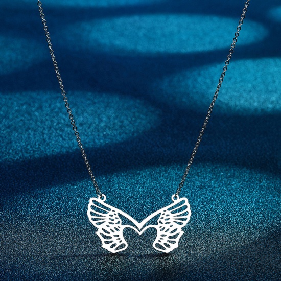 Bild von 304 Edelstahl Insekt Gliederkette Kette Halskette Silberfarbe Schmetterling Hohl 45cm lang, 1 Strang