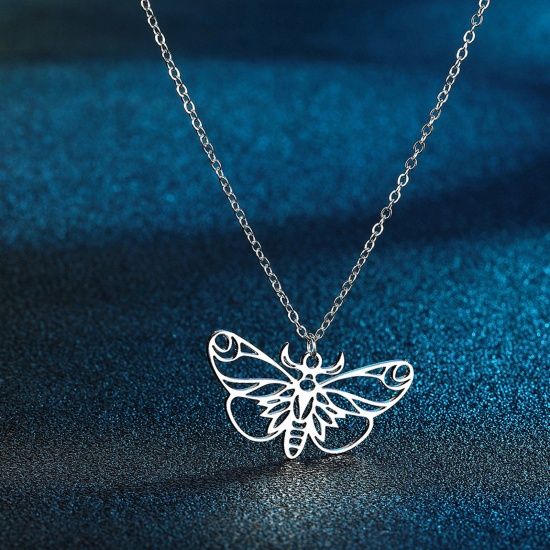 Bild von 304 Edelstahl Insekt Gliederkette Kette Halskette Silberfarbe Motte Hohl 45cm lang, 1 Strang