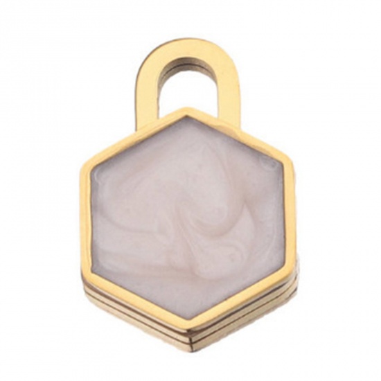 Immagine di 304 Acciaio Inossidabile Charms Esagono Oro Placcato Bianco Smalto 20mm x 13mm, 1 Pz