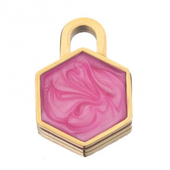 Immagine di 304 Acciaio Inossidabile Charms Esagono Oro Placcato Rosso Smalto 20mm x 13mm, 1 Pz