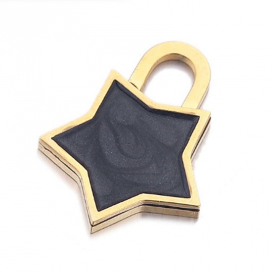 Immagine di 304 Acciaio Inossidabile Charms Stella a Cinque Punte Oro Placcato Nero Smalto 20mm x 15mm, 1 Pz
