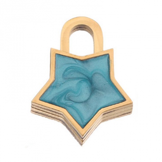 Immagine di 304 Acciaio Inossidabile Charms Stella a Cinque Punte Oro Placcato Blu Smalto 20mm x 15mm, 1 Pz