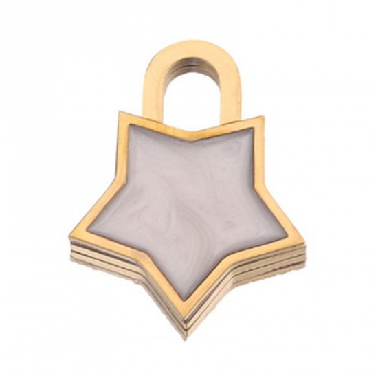 Immagine di 304 Acciaio Inossidabile Charms Stella a Cinque Punte Oro Placcato Bianco Smalto 20mm x 15mm, 1 Pz