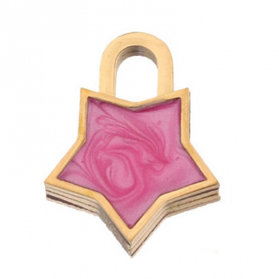 Immagine di 304 Acciaio Inossidabile Charms Stella a Cinque Punte Oro Placcato Rosso Smalto 20mm x 15mm, 1 Pz