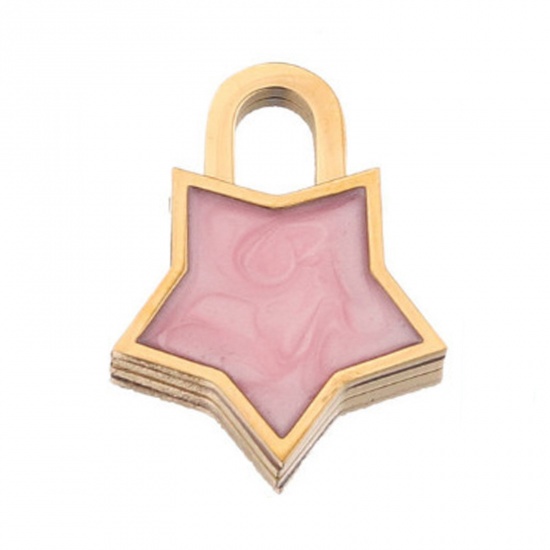 Immagine di 304 Acciaio Inossidabile Charms Stella a Cinque Punte Oro Placcato Rosa Chiaro Smalto 20mm x 15mm, 1 Pz