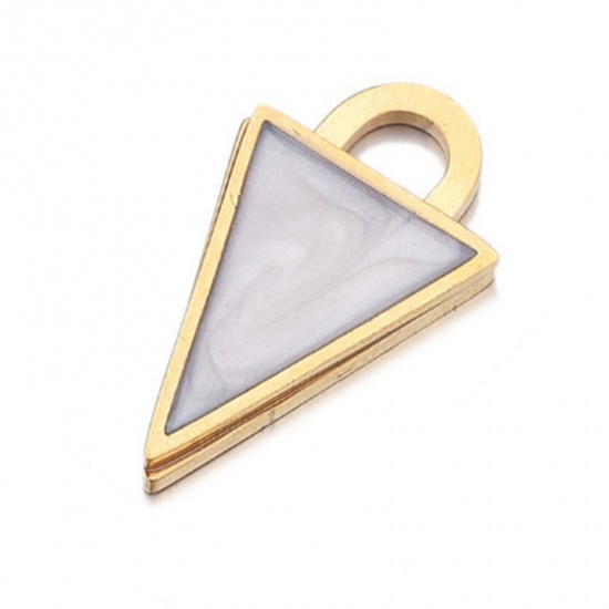 Immagine di 304 Acciaio Inossidabile Charms Triangolo Oro Placcato Bianco Smalto 20mm x 11mm, 1 Pz