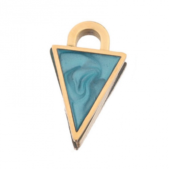 Immagine di 304 Acciaio Inossidabile Charms Triangolo Oro Placcato Blu Smalto 20mm x 11mm, 1 Pz