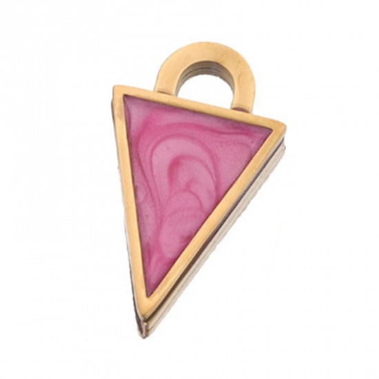 Immagine di 304 Acciaio Inossidabile Charms Triangolo Oro Placcato Rosso Smalto 20mm x 11mm, 1 Pz