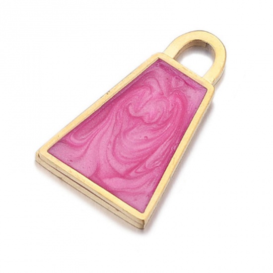 Immagine di 304 Acciaio Inossidabile Charms Trapezoide Oro Placcato Rosso Smalto 20mm x 12mm, 1 Pz