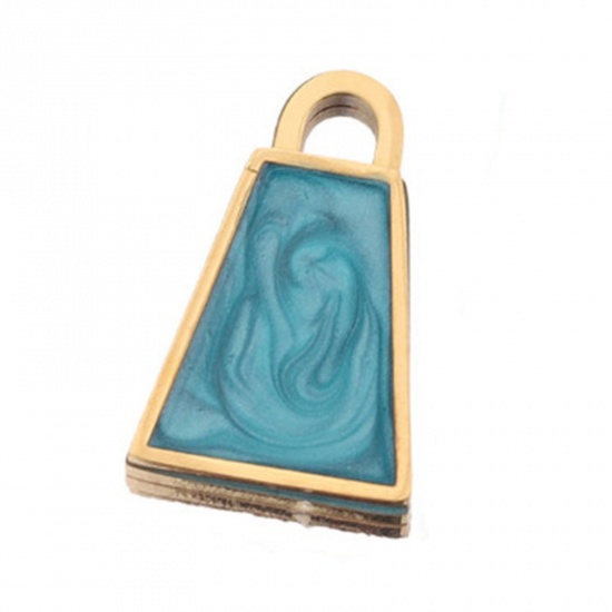 Immagine di 304 Acciaio Inossidabile Charms Trapezoide Oro Placcato Blu Smalto 20mm x 12mm, 1 Pz