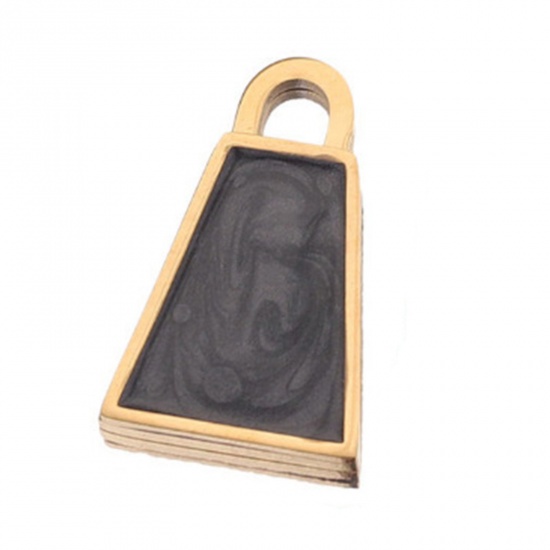 Immagine di 304 Acciaio Inossidabile Charms Trapezoide Oro Placcato Nero Smalto 20mm x 12mm, 1 Pz