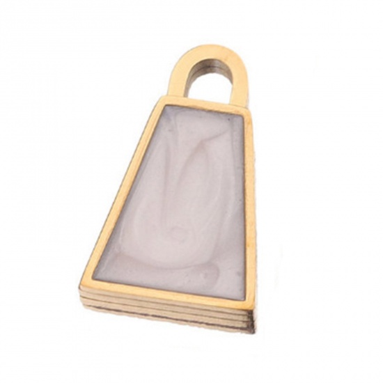 Immagine di 304 Acciaio Inossidabile Charms Trapezoide Oro Placcato Bianco Smalto 20mm x 12mm, 1 Pz