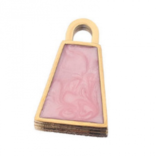 Immagine di 304 Acciaio Inossidabile Charms Trapezoide Oro Placcato Rosa Chiaro Smalto 20mm x 12mm, 1 Pz