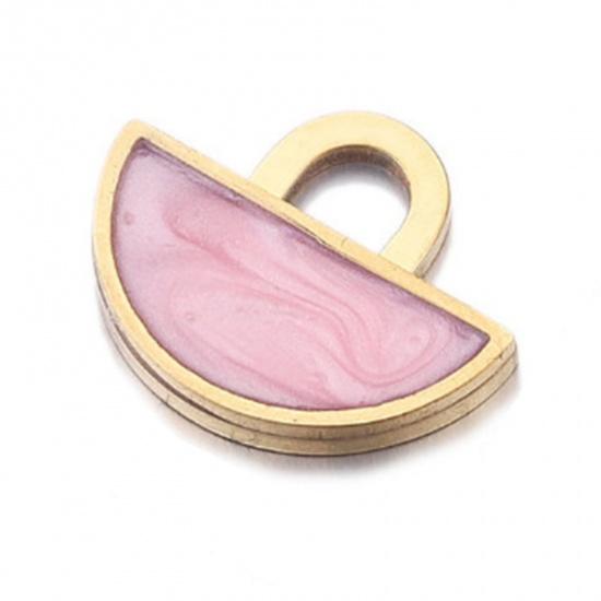 Immagine di 304 Acciaio Inossidabile Charms A Forma di Ventagli Oro Placcato Rosa Chiaro Smalto 15mm x 12mm, 1 Pz