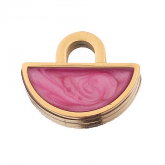 Immagine di 304 Acciaio Inossidabile Charms A Forma di Ventagli Oro Placcato Rosso Smalto 15mm x 12mm, 1 Pz