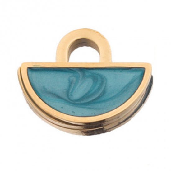 Immagine di 304 Acciaio Inossidabile Charms A Forma di Ventagli Oro Placcato Blu Smalto 15mm x 12mm, 1 Pz