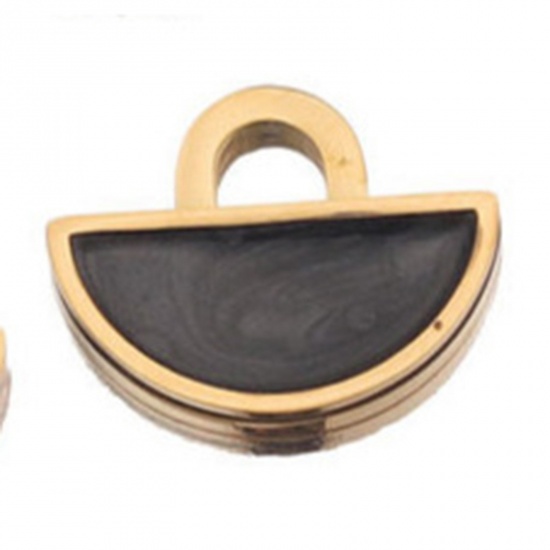 Immagine di 304 Acciaio Inossidabile Charms A Forma di Ventagli Oro Placcato Nero Smalto 15mm x 12mm, 1 Pz