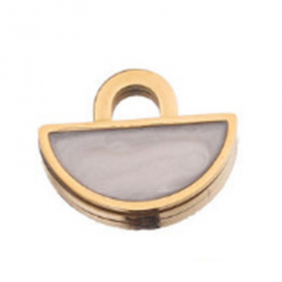 Immagine di 304 Acciaio Inossidabile Charms A Forma di Ventagli Oro Placcato Bianco Smalto 15mm x 12mm, 1 Pz