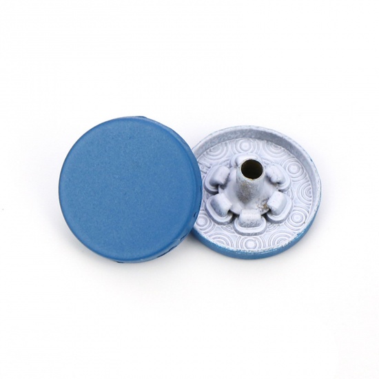 Imagen de Aleación Metal Botón Snap Fasteners Azul Pavo Pintura 15mm Dia, 10 Unidades