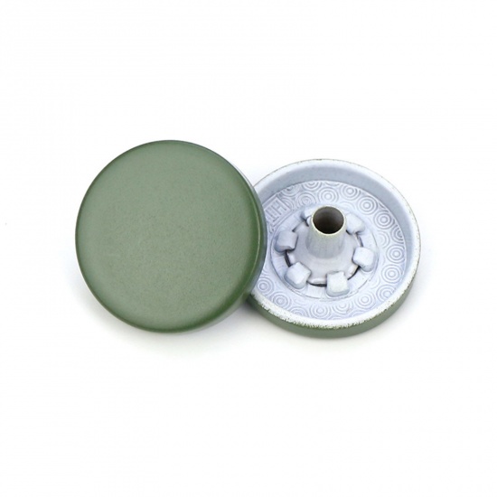 Imagen de Aleación Metal Botón Snap Fasteners Verde Oscuro Pintura 15mm Dia, 10 Unidades