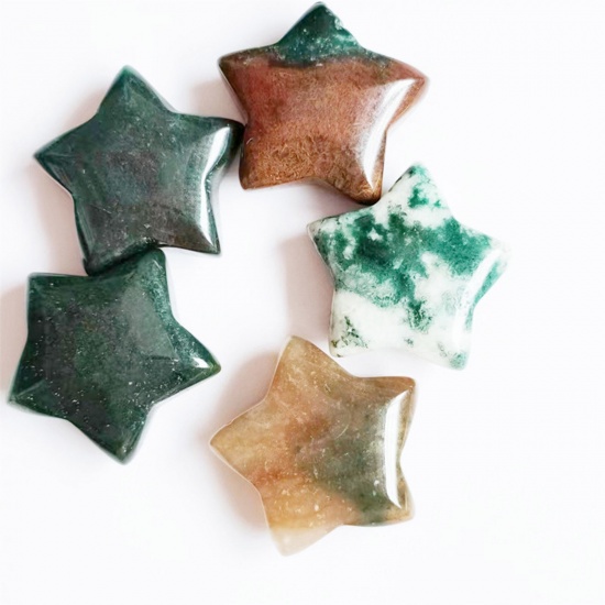 Imagen de Ágata ( Natural ) Cuentas (Sin agujero) Estrellas de cinco puntos Verde Aprox 35mm x 35mm, 1 Unidad