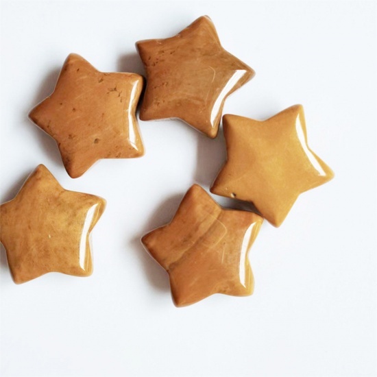 Imagen de Piedra ( Natural ) Cuentas (Sin agujero) Estrellas de cinco puntos Amarillo Aprox 35mm x 35mm, 1 Unidad