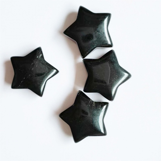 Imagen de Obsidiana ( Natural ) Cuentas (Sin agujero) Estrellas de cinco puntos Negro Aprox 35mm x 35mm, 1 Unidad