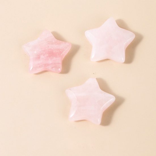 Imagen de Rosa Cuarzo ( Natural ) Cuentas (Sin agujero) Estrellas de cinco puntos Color rosa Aprox 35mm x 35mm, 1 Unidad