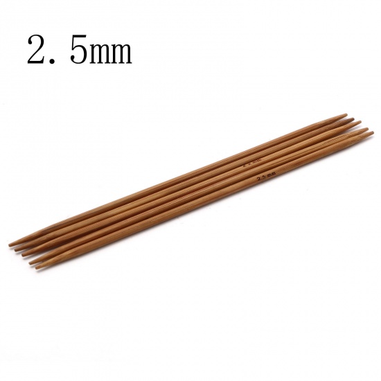 Imagen de 2.5mm Bambú Doble Punta Agujas de tejer Marrón 13cm longitud, 5 Unidades